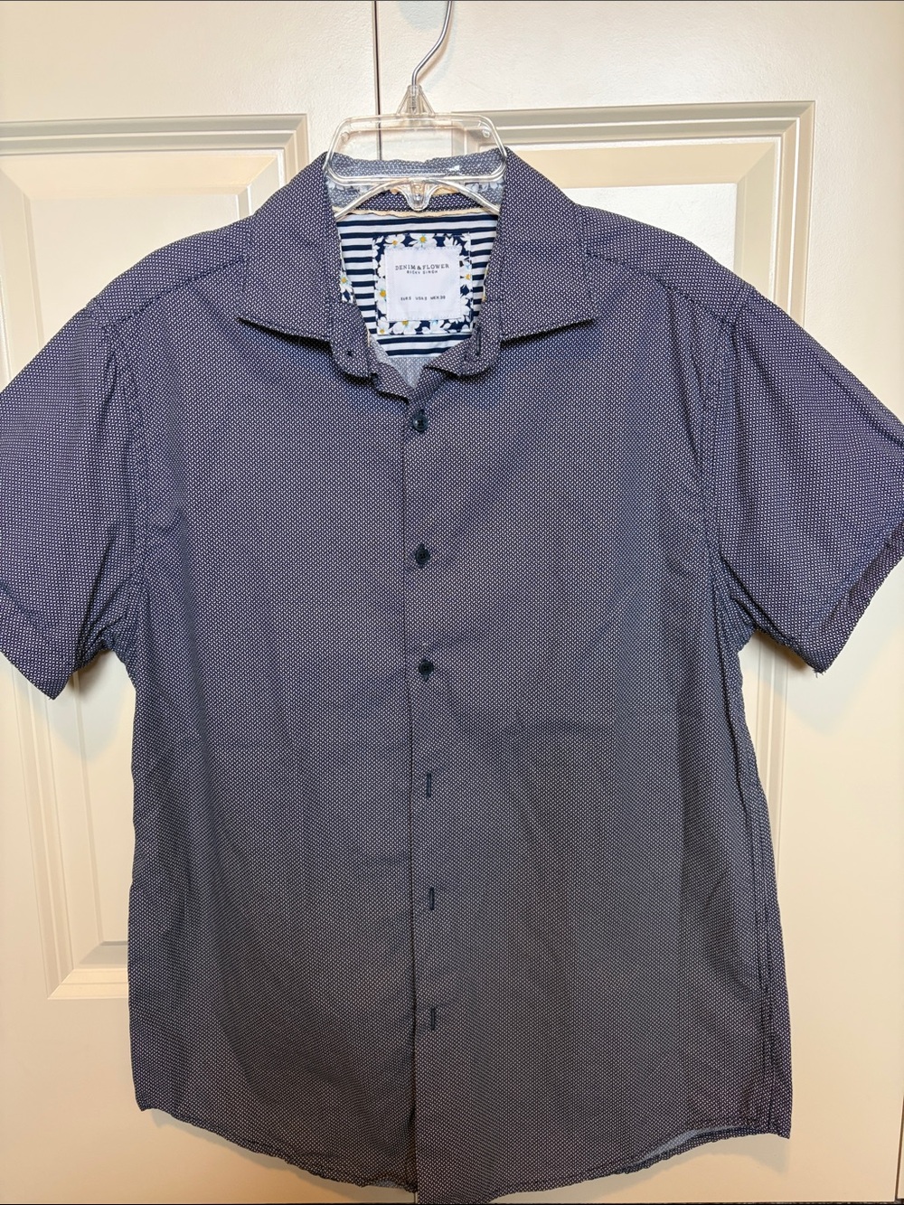 Denim & Flower Navy Short-Sleeve Microdot Button-Down Shirt